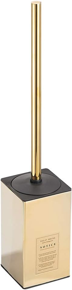 Freestanding Toilet Brush Holder for bathrooms 304 Stainless Steel Toilet Brush Stand Square Storage and Organization Rust Resistant 17-inch high Polished Gold Finished