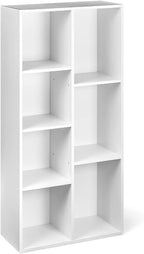 Amazon Basics 7 Cube Organizer Bookcase Shelf, Storage for Home and Office, 9.25"D x 19.49"W x 41.73"H, White