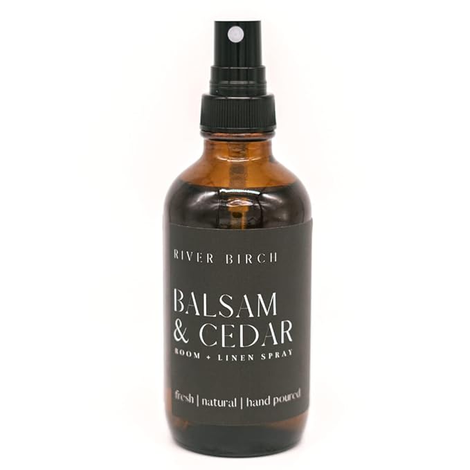 River Birch Luxury Linen and Room Spray - Home Signature Scent Balsam and Cedar Room Fragrance Spray - Fragrant Fresh Linen Air Freshener For Bedding - Handmade in Texas - 4 oz Glass Amber Bottle