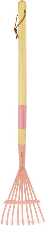 Kids Leaf Rake-Small Wooden Handle Leaf Rake with Metal Tines, 27inches /69cm Length, for Kids Enjoy Garden Cleaning Activities (Pink)