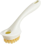 Dish Brush with Handle, Dish Scrubber Brush Set with Built-in Scraper Flush Hole Design Nylon Bristles Safe for Non-Stick & Coated Cookware,Kitchen Brushes for Dishes,Pots, Pans and Sinks (White)