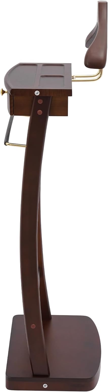 Valet Stand with Drawer and Top Tray, Wood Mens Suit Valet Stand with Wood Base, Freestanding Clothes Valet Stand with Hanger, Storage Organizer for Entryway Office Living Room (A, Walnut Color)