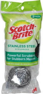 Scotch-Brite Stainless Steel Scrubber for Cleaning Kitchen, Household, and Dishes - 3 Scrubbers (Pack of 2)