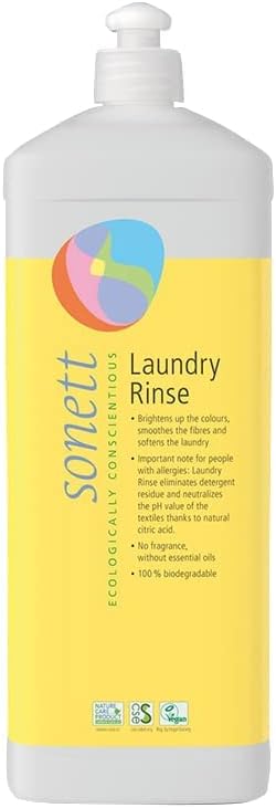 Sonett Organic Laundry Rinse *Free from essential oils & neutral scent -For all types of textiles -Refreshes colors, smooths fibers & softens the laundry(34 fl.oz./1L)