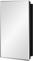 Black Bathroom Medicine Cabinet with Beveled Edge Mirrored Door 15 x 24 inch, Recessed or Surface Mount, with Adjustable Glass Shelves