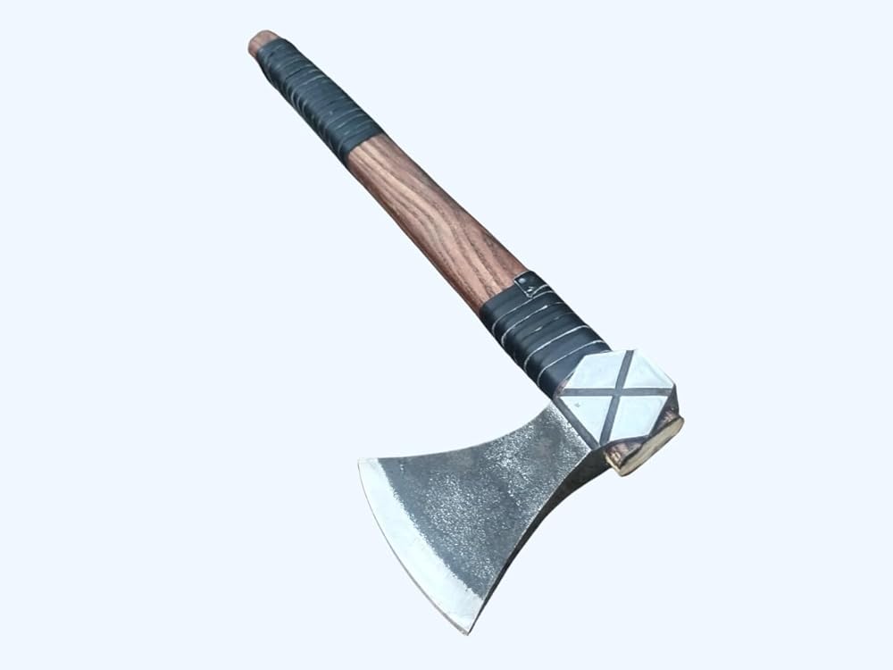 Kacha Store | custom handmade Viking medieval Axe with Viking gift,Hand Axe,Viking Gifts for Men,Camping Tomahawk,Bearded,Valhalla Axe with Leather Sheath (Battle axe) (Valhalla)