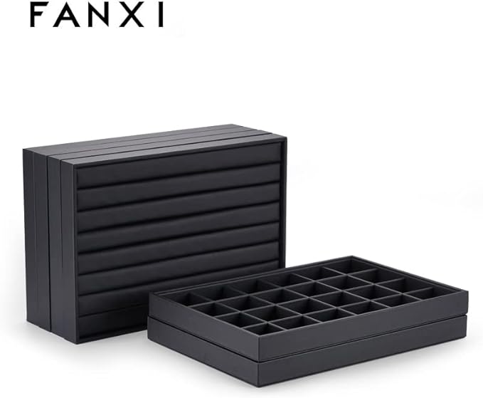 Oirlv Black Leather Jewelry Display Flat Tray Perfume Accessories Trinket Watch/Earring/Ring Storage Organizer