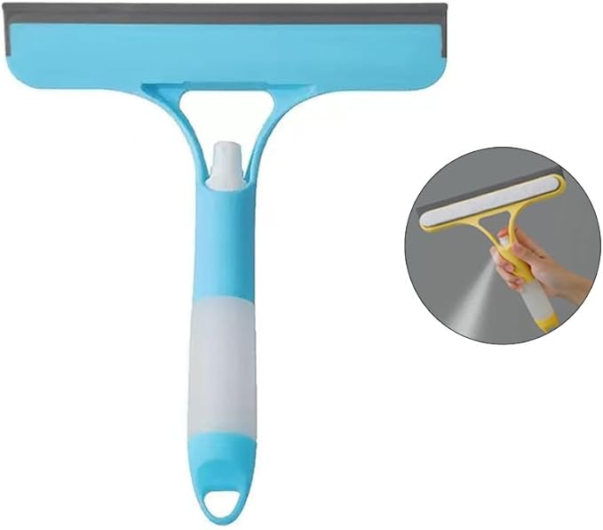 Shower Squeegee for Glass Doors 3 in 1 Spray Squeegee Window Squeegee Windshield Cleaner Tool Squeegee for Window Cleaning for Home Kitchen Car Windows(Blue)