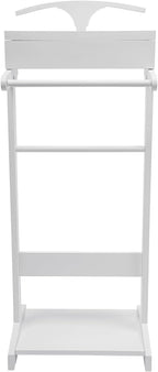 TFCFL Wooden Suit Rack with Drawer & Trouser Holder, Multi-functional Coat Stand for Hats/Scarves/Belts, Space-Saving Standing Suit Valet Stand for Home/Office, 22lbs Load Capacity (White)