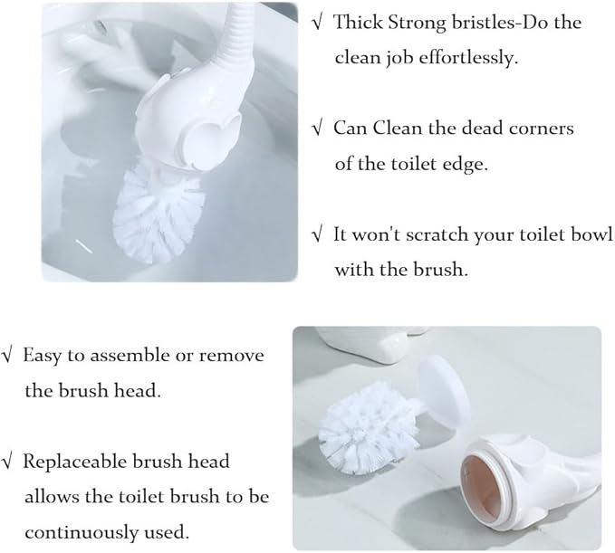 Toilet Brush and Holder Set,Modern Ceramic Toilet Bowl Brush Holder,Cute Bathroom Decor, Non-Scratch Bristles, Space-Saving White Household Cleaning Tool for Bathtub