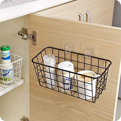 2 Set Adhesive Hanging Wall Basket Inside Cabinet Door Organizer,Wall StorageBasket-No Drilling Adhesive wall Basket for Cupboard Door, Space-Saving Small Hanging Baskets for Wall Mount Storage,Black