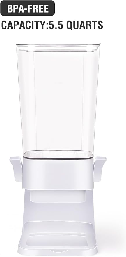 Cereal Dispenser Countertop,5.5L Cereal Containers Storage Dispenser for Pantry,Dry Food Storage Rice Containers,Candy Dispenser,Snack Organizer Machine for Grains, Nuts,Oatmeal, Pet Food White