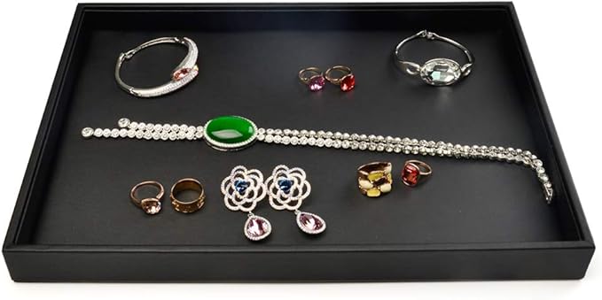 Oirlv Black Leather Jewelry Display Flat Tray Perfume Accessories Trinket Watch/Earring/Ring Storage Organizer