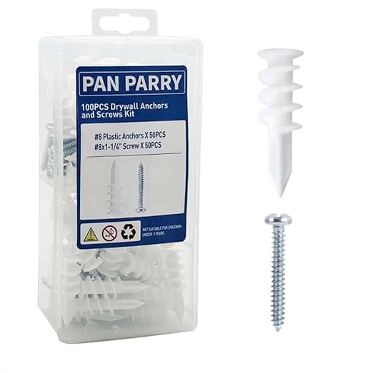 Wall Anchors, Drywall Anchors and Screws Kit #8 100PCS Self Drilling Drywall Anchor and Screws for Drywall, Sheetrock, Plaster Wall Hanging and Mounting 50-75lbs(50 Pairs)