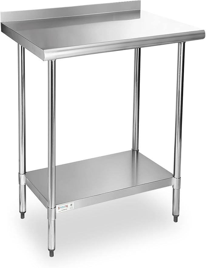 STABLEINK NSF Stainless Steel Table, 24 x 30 Inches Metal Prep & Work Table with Backsplash, Adjustable Undershelf and Table Foot, for Commercial Kitchen, Restaurant, Laundry Room and Garage