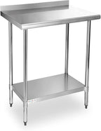 STABLEINK NSF Stainless Steel Table, 24 x 30 Inches Metal Prep & Work Table with Backsplash, Adjustable Undershelf and Table Foot, for Commercial Kitchen, Restaurant, Laundry Room and Garage