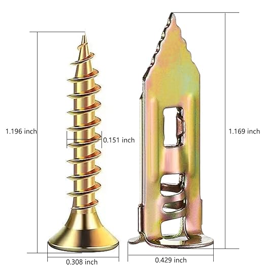 #8 300pcs self-Drilling Drywall Anchors Galvanized Yellow - no Drilling or Wall Drilling 150 Anchors + 150 Screws