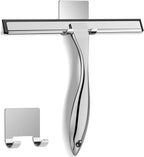 All-Purpose Stainless Steel Shower Squeegee for Shower Glass Door with Adhesive Hook, Bathroom Cleaner Tool Household Window Mirror Squeegee for Glass Doors, Cleaning Tile Wall, Car, 10 inch, Silver