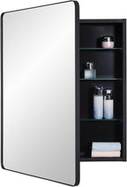 Black Bathroom Mirror Medicine Cabinet with Round Corner Framed Door 24 x 30 inch, Recessed or Surface Mount, with Adjustable Glass Shelves