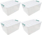 80 L Extra Large Plastic Storage Box, Clear Large Plastic Storage Bins with Wheels, 4-Pack