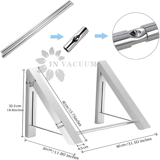 IN VACUUM Clothes Drying Rack Folding Indoor, Folding Drying Racks for Laundry Room Closet Storage Organization, Aluminum, Easy Installation (2 Racks with Rod, Sliver)