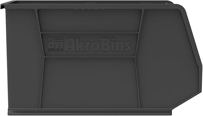 Akro-Mils 30265 AkroBins Plastic Storage Bins, Space-Saving Stackable Bins for Garage, Pantry, Craft Organization, 18-" x 8.25-" x 9-", Black, 6-Pack