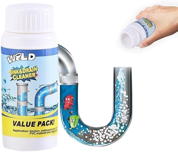 Wild Sink and Drain Cleaner Powder - Rapid-Foam Fast-Acting Pipe Declogger for Kitchen, Bathroom, Toilet, Shower Drain Maintenance (1 pcs)