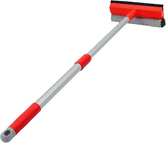MAVRIZ Windshield Cleaner Tool 2 in 1 Car Window Squeegee with Extendable Handle (18"-28.5") Window Cleaner with Squeegee and Sponge for Shower, Glass Cleaning