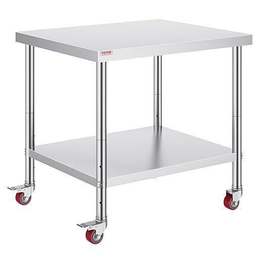 Vevor 30x36x34 Inch Stainless Steel Work Table 3-Stage Adjustable Shelf with 4 Wheels Heavy Duty Commercial Food Prep Worktable with Brake for Kitchen Prep Work : Everything Else