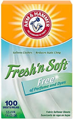 Arm & Hammer Fabric Softener Sheets, Free of Perfumes and Dyes, 100 ct