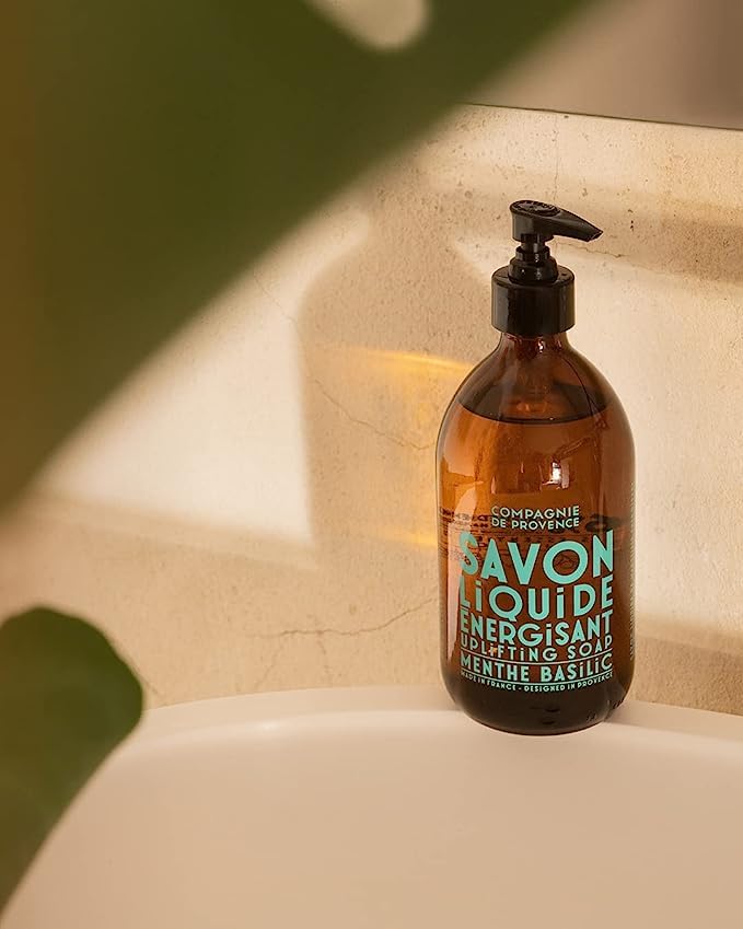Compagnie de Provence Savon de Marseille Apothicare Liquid Soap, Mint Basil, 16.7 Fl Oz Glass Pump Bottle