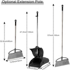 Long Handle Heavy Duty Broom and Dustpan Set, Outdoor and Commercial Upright Dustpan and Brush for Restaurant Garage Garden Yard Office,Black