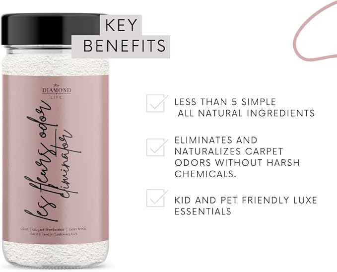 Home "Les Fleurs" Carpet Deodorizer Powder For Home, Vaccuuming Upholstery, Pet Urine, Dog Bed/Cat Litter Box– Eliminates Odors Naturally, Pet-Friendly-Pink Peony & Cherry Blossom