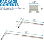 Shower Squeegee with Long Handle and Adhesive Hook. for Glass Doors, Tile Walls, Mirrors and Windows. Telescoping Squeegee for Cleaning. Bathroom Stainless Steel Squeegee, 10inch Wide, Chrome – 1pk