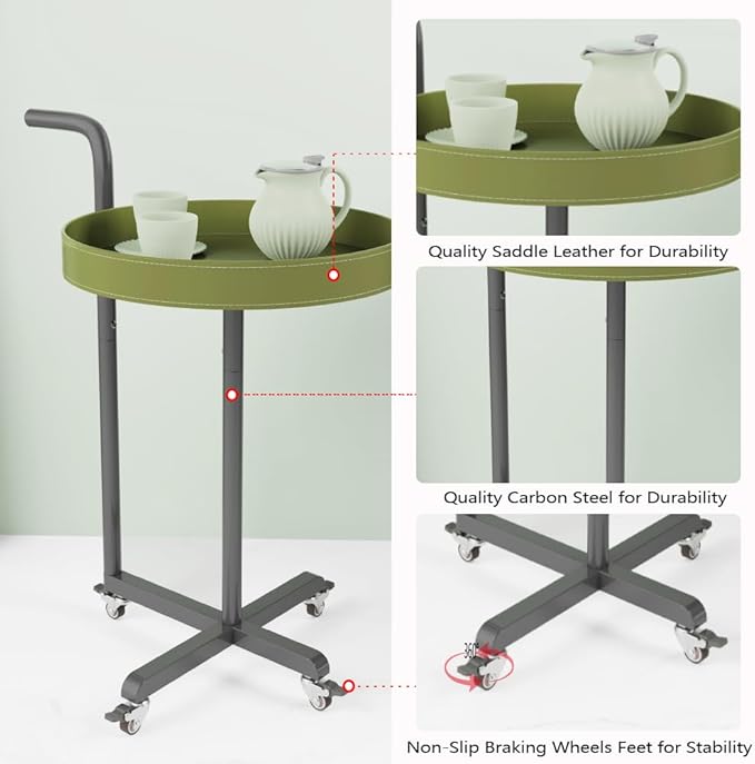 Rolling Utility Cart with Novelty Design, Mobile Saddle Leather Trolley, Organizer Trolley with Lockable Wheels, Multifunctional Serving Cart for Living Room (Green)