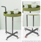 Rolling Utility Cart with Novelty Design, Mobile Saddle Leather Trolley, Organizer Trolley with Lockable Wheels, Multifunctional Serving Cart for Living Room (Green)