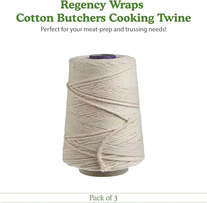 Regency Wraps Butchers Cooking Twine, Heavy Duty, 500 ft,16 Ply, 2.4mm, Food-Safe Cotton Kitchen String for Turkey Trussing, Meat Prep, Crafting, Natural, Pack of 3