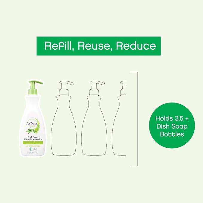 AspenClean Natural Dish Soap and Refill Eucalyptus and Rosemary - 100% Natural, Organic, Baby-Safe, Pet-Friendly, Vegan, Cruelty-Free, Biodegradable - EWG VERIFIED & EcoCert Certified