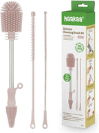 Haakaa Silicone Cleaning Brush Kit – Household Cleaning Brushes for Bottles and Crevices – Food-Grade Silicone: Dishwasher Safe (Kit-Blush)