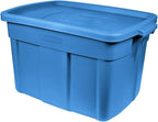 Rubbermaid Roughneck Tote 18 Gal, 6 Pack, Made in USA, Heritage Blue, Rugged Plastic Stackable Storage Bins with Lids and Handles