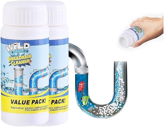 Wild Sink and Drain Cleaner Powder | Rapid-Foam Fast-Acting Pipe Declogger for Kitchen, Bathroom, Toilet, Shower Drain Maintenance (2 PCS (3.88oz*2))
