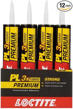 Loctite PL Premium Polyurethane Construction Adhesive, Versatile Construction Glue for Wood, Concrete, Stone, Metal & More- 28 fl oz, Cartridge, 12 Pack