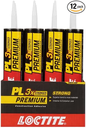 Loctite PL Premium Polyurethane Construction Adhesive, Versatile Construction Glue for Wood, Concrete, Stone, Metal & More- 28 fl oz, Cartridge, 12 Pack