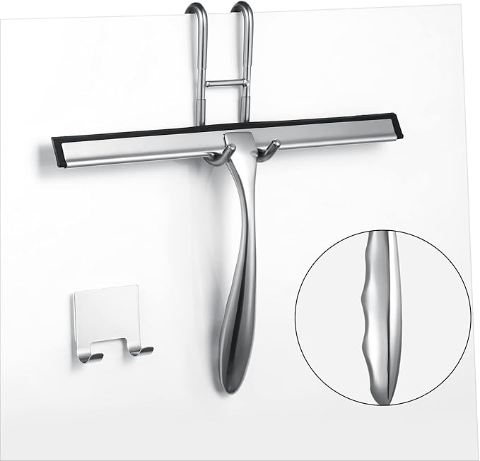 Shower Squeegee for Glass Doors,14-Inch Shower Glass Squeegee, Sliver Shower Squeegee for Shower Doors,Mirror,Windows, with Shower Door Hook and Adhesive Hook
