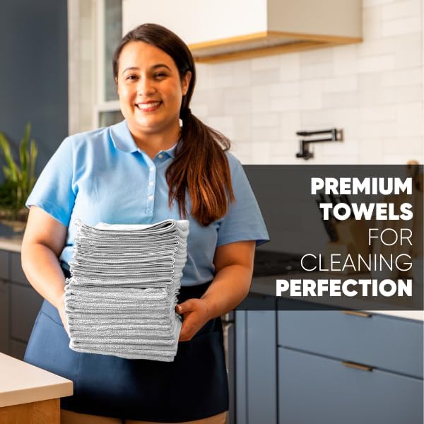 12" x 12" MW Pro Multi-Surface Microfiber Cleaning Cloths | White - 12 Pack | Premium Microfiber Towels for Cleaning Glass, Kitchens, Bathrooms, Automotive, Supplies & Products