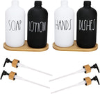 4 Pcs White and Black Hand and Dish Soap and Lotion Dispenser Set with Tray Farmhouse Decor for Bathroom Kitchen Sink