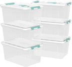 6-Pack Clear Storage Latch Bins, 14 L Plastic Storage Boxes with Lid