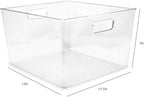 Isaac Jacobs 3-Pack XL Clear Storage Bins with Handles, Plastic Organizer for Office, Home, Kitchen, Pantry, Closet, Kids Room, Cube Shelf, Non-Slip Container Set (3-Pack, Extra-Large)