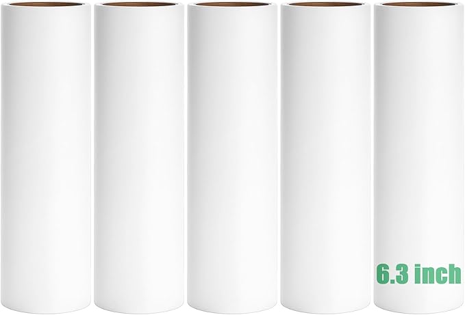 6.3 inch Lint Roller Refills Only, Extra Sticky Lint Remover Refills for Pet Hair Sticky Roller Refill Adhesive Tape Easy Peel 60 Sheets per Roll, Pack of 5, Total 300 Sheets (6.3'' Wide)