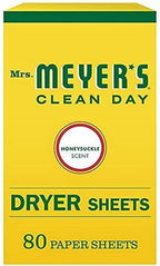 MRS. MEYER'S CLEAN DAY Dryer Sheets, Fabric Softener, Reduces Static, Infused with Essential Oils, Honeysuckle, 80 Count